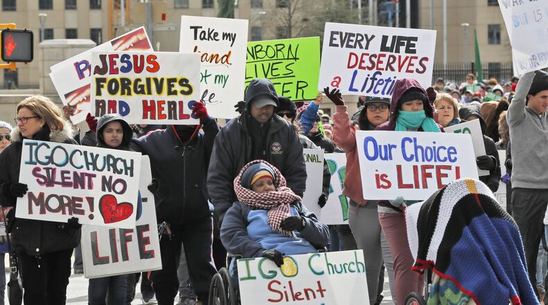 At least 500 gathered in near freezing temperatures on the anniversary of the U.S. Supreme Court’s decision on Roe v. Wade for Georgia’s annual March for Life anti-abortion rally. Bob Andres / bandres@ajc.com