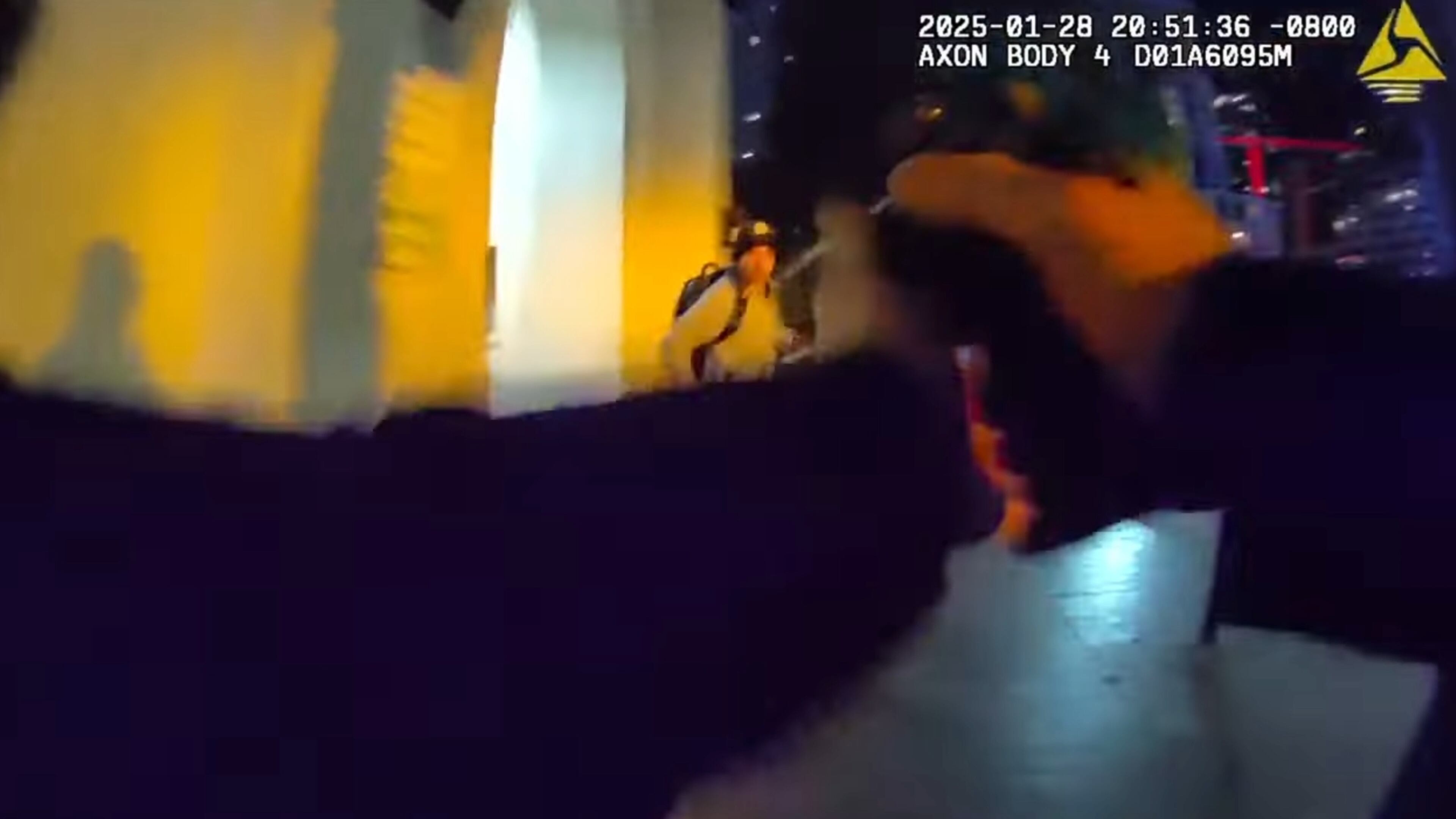 This photo, taken from a body-worn camera video, shows the moment before a San Diego Police Officer fatally shot 16-year-old Konoa Wilson as he ran away from gunfire on Jan. 28, 2025. (San Diego Police Department via AP)