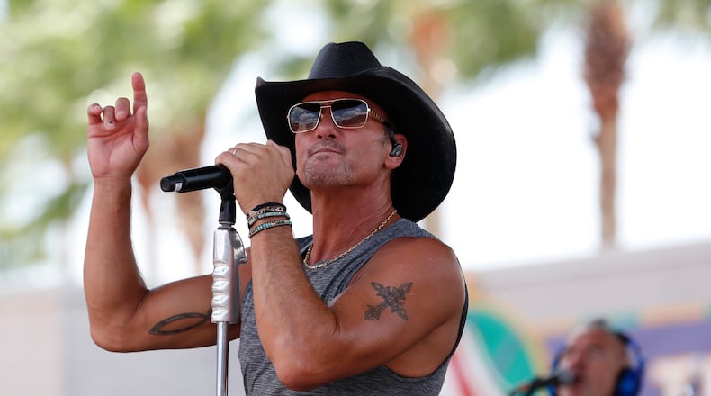 Country singer Tim McGraw before the first half an NFL football game between the Tampa Bay Buccaneers and the San Francisco 49ers, Sunday, Sept. 8, 2019, in Tampa, Fla. (AP Photo/Mark LoMoglio)
