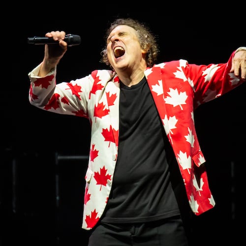 Alpharetta, Ga: "Weird Al" Yankovic playing "Canadian Idiot" at Ameris Bank Ampitheatre. Yankovic played a stunningly wide array of his humorous songs Sunday night along with matching costume changes and video montages. Photo taken Sunday May 31, 2026 at Ameris Bank Amphitheatre. 060126 weird al (RYAN FLEISHER FOR THE ATLANTA JOURNAL-CONSTITUTION)