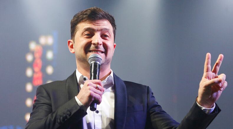 Volodymyr Zelenskiy, Ukrainian actor and candidate in the presidential election, hosts a comedy show at a concert hall in Brovary, Ukraine, March 29, 2019. Exit polls show Zelenskiy is likely the new president and incumbent Petro Poroshenko conceded defeat soon after the polls emerged.