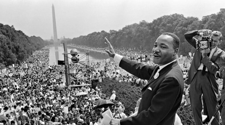Dr. Martin Luther King Jr. at the "March on Washington for Jobs and Freedom" in which he gave his "I Have a Dream" speech on the Mall in Washington on Aug. 28, 1963.