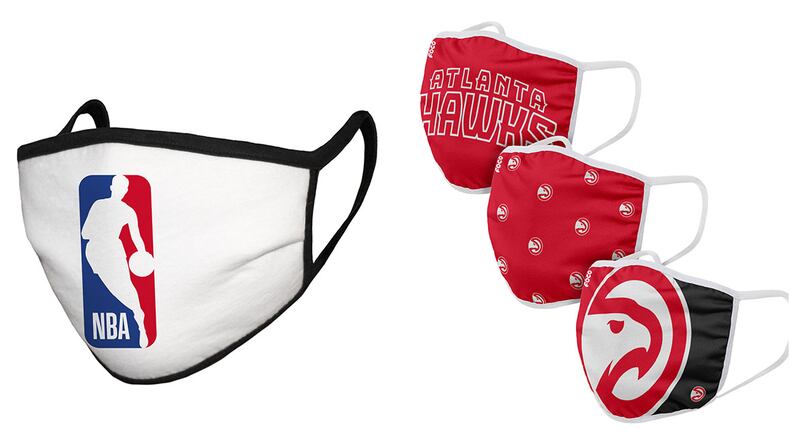 NBA and Atlanta Hawks branded face masks available online.