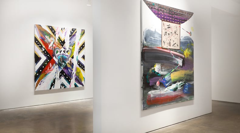 At Johnson Lowe Gallery, Ilídio Candja Candja's "See You See Me 2" and "Legacy." Photo: Courtesy of Johnson Lowe Gallery