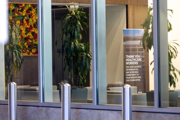 A sign is seen in a Northside Hospital medical building in Midtown Atlanta on Thursday. (Arvin Temkar / arvin.temkar@ajc.com)