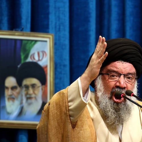 FILE - Iranian senior cleric Ahmad Khatami delivers his sermon during Friday prayer ceremony in Tehran, Iran, Friday, Jan. 5, 2018. (AP Photo/Ebrahim Noroozi, File)
