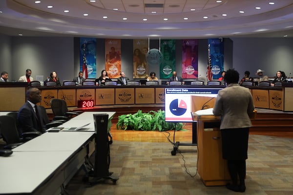 Board members listen during an Atlanta Public School board meeting in Atlanta on Monday, Feb. 2, 2026. (Abbey Cutrer/AJC)