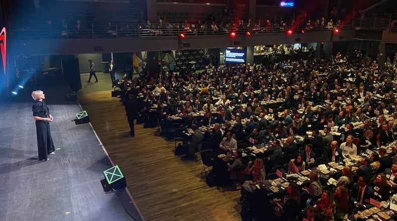 Katie Kirkpatrick, Metro Atlanta Chamber CEO, spoke at the Coca-Cola Roxy on Nov. 17 at the chamber's 163rd annual meeting.