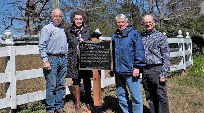 Citizen volunteers (from left) Bill Lusk, Joan Borzilleri, Norman Broadwell and Bob Meyers worked over the past year on a project to install 28 historical markers around Milton. CITY OF MILTON