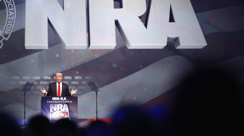 President Donald Trump at the 2016 National Rifle Association's NRA-ILA Leadership Forum during the NRA Convention at the Kentucky Exposition Center.
