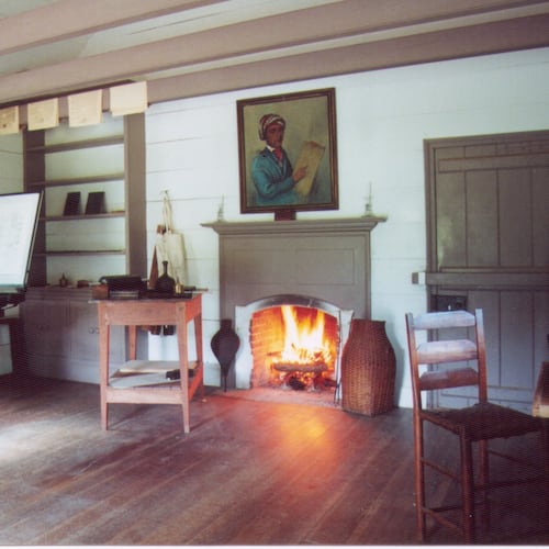 Elias Boudinot worked as a schoolmaster at High Tower Mission School near Cartersville and then became editor of the Cherokee Phoenix, the first Native American newspaper in the United States. This is the print shop exhibit at New Echota State Historic Site near Calhoun, Georgia. The exhibit is a representation of the facility that would have printed the first Native American written words in the Cherokee Phoenix. (Courtesy of New Echota State Historic Site)