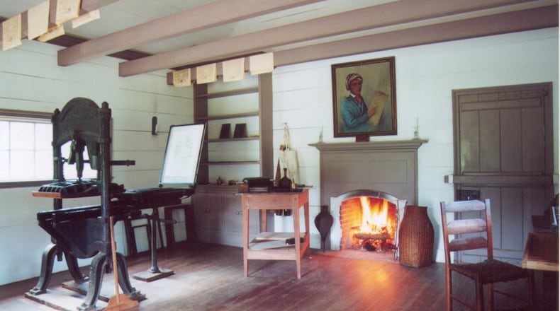 The print shop exhibit at New Echota State Historic Site near present-day Calhoun is a representation of the facility that would have printed the first Native American written words in the Cherokee Phoenix newspaper. The Phoenix prints today, roughly 200 years later, in the current Cherokee Nation capitol of Tahlequah, Oklahoma. Image courtesy of New Echota State Historic Site
