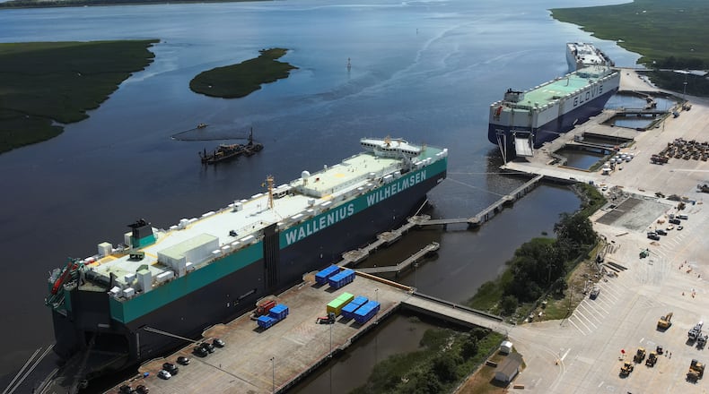 The Brunswick River shipping channel stretches 15 miles from the Colonel's Island terminal docks under the Sidney Lanier Bridge to the Atlantic Ocean. (Courtesy of Georgia Ports Authority)