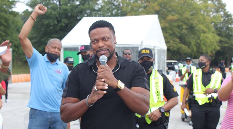 Actor, comedian and DeKalb County native Chris Tucker speaks during the county's vaccination event on Saturday, Oct. 2. SPECIAL PHOTO