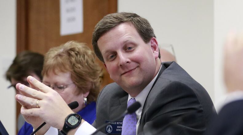 Mar. 14, 2016 - Senate Insurance and Labor Committee Chairman Charlie Bethel announces that the committee will take no action on HB 838 after multiple members of the committee recused themselves and the remaining members did not make a motion. The bill was the focus of an Atlanta Journal-Constitution investigation into conflicts of interests at the Capitol. The measure - which would have set a minimum compensation for insurance agents when they sell health policies - was backed by House Rules Chairman John Meadows. BOB ANDRES / BANDRES@AJC.COM