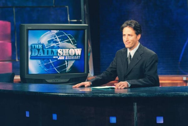 Jon Stewart 16 years ago with a lot less gray hair. CREDIT: Daily Show