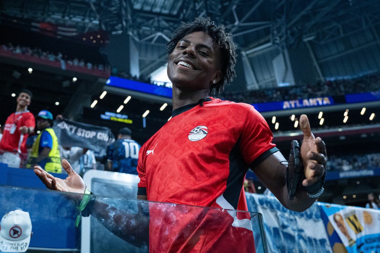 American influencer IShowSpeed attends the FIFA World Cup round of 16 match between Argentina and Egypt at Atlanta Stadium on Tuesday, July 7, 2026. IShowSpeed has more than 50 million YouTube subscribers, 45 million Instagram followers and 47 million TikTok followers. (Sebastian Frej/Getty Images)