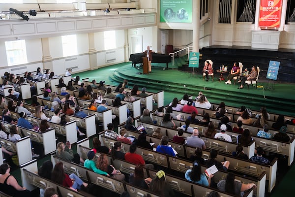 Festivalgoers attend one of the roughly 50 author panel during the Decatur Book Festival at First Baptist Church of Decatur on Saturday, Oct. 4, 2025. (Abbey Cutrer/AJC)