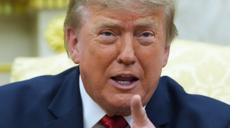 President Donald Trump speaks as he meets with Iraq's Prime Minister Ali al-Zaidi in the Oval Office of the White House, Tuesday, July 14, 2026, in Washington. (AP Photo/Julia Demaree Nikhinson)