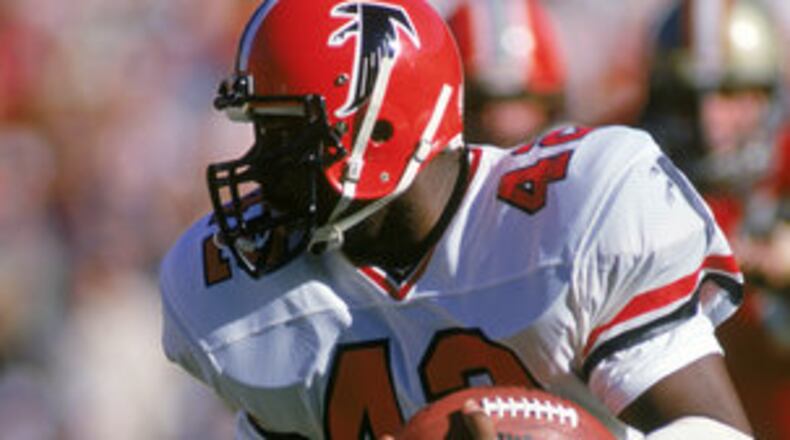 Gerald Riggs is the Falcons' all-time rushing leader. His best season was in 1985, when he rushed for 1,719 yards and caught 33 passes.