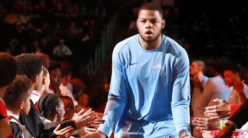 Atlanta Hawks forward Omari Spellman takes the court to play the Oklahoma City Thunder in a NBA basketball game on Tuesday, Jan. 15, 2019, at State Farm Arena in Atlanta. Curtis Compton/ccompton@ajc.com