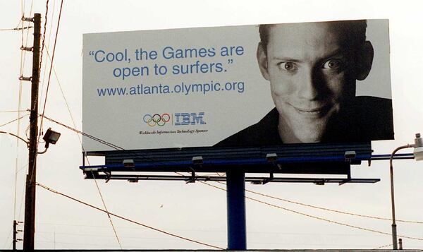 IBM touted itself “the Official Internet Information Systems Provider for The Atlanta Committee for the Olympic Games” on the official website and on billboards such as this one in Atlanta from December 1995. (Marlene Karas / AJC file)