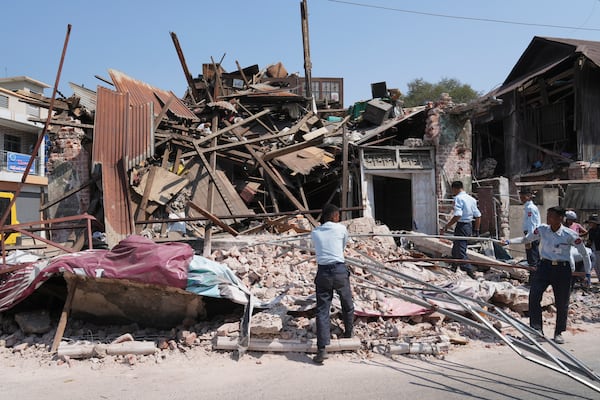 Myanmar's military rescuers work through rubble of a collapsed building following Friday's earthquake in Naypyitaw, Myanmar, Tuesday, April 1, 2025. (AP Photo)
