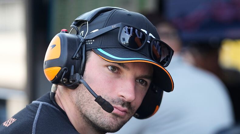 FILE - Alexander Rossi attends a practice session for the IndyCar Indianapolis GP auto race at Indianapolis Motor Speedway, Aug. 11, 2023, in Indianapolis. (AP Photo/Darron Cummings, File)