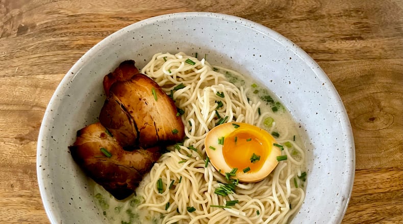 A bowl of tonkotsu ramen at Okiboru is a superb antidote for a dreary day. Angela Hansberger for The Atlanta Journal-Constitution