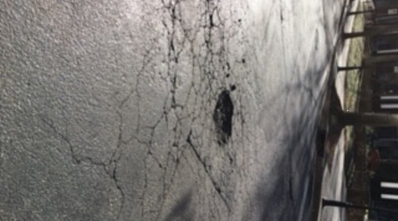 George Tokarczyk wants to see this pothole in Buckhead fixed quickly. Photo/George Tokarczyk.