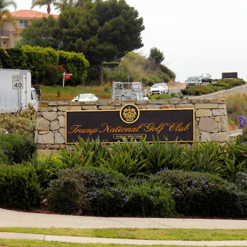 FILE - The entrance to Trump National Golf Club Los Angeles, in Rancho Palos Verdes, Calif., is seen in this photo, July 2, 2020. (AP Photo/John Antczak, File)