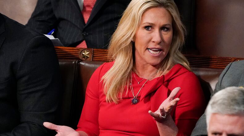 U.S. Rep. Marjorie Taylor Greene, R-Rome, was set to testify Friday in an administrative court hearing for a legal challenge five of her constituents filed seeking to remove her from the ballot under a section of the 14th Amendment to the U.S. Constitution. (J. Scott Applewhite/Pool/Getty Images/TNS)