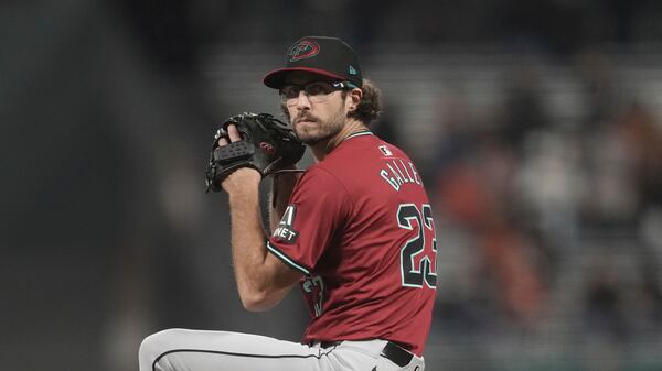 FILE - Arizona Diamondbacks pitcher Zac Gallen during a baseball game against the San Francisco Giants in San Francisco, Wednesday, Sept. 4, 2024. (AP Photo/Jeff Chiu, file)