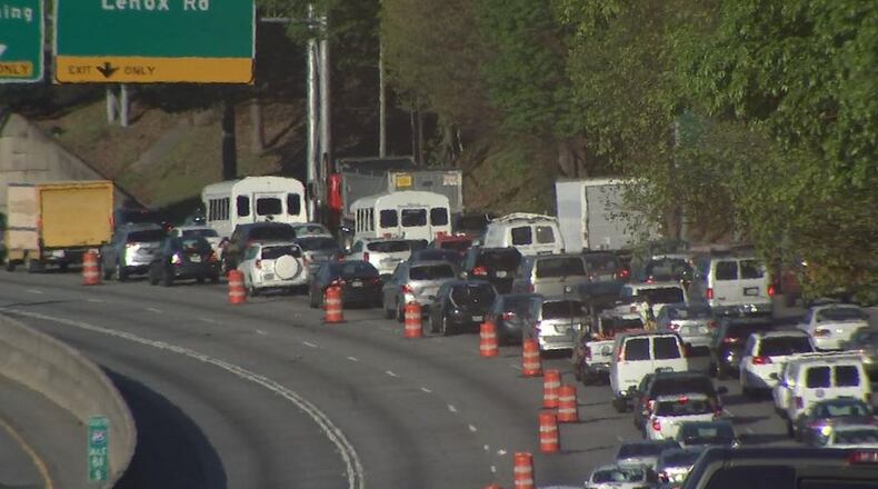 Traffic was heavy Monday in the area around the I-85 bridge collapse. (Credit: Channel 2 Action News)