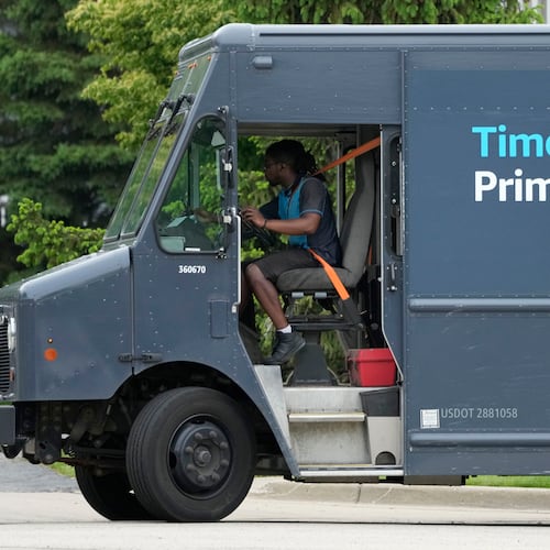 FILE - An Amazon truck makes deliveries in Wheeling, Ill., May 16, 2024. (AP Photo/Nam Y. Huh, File)
