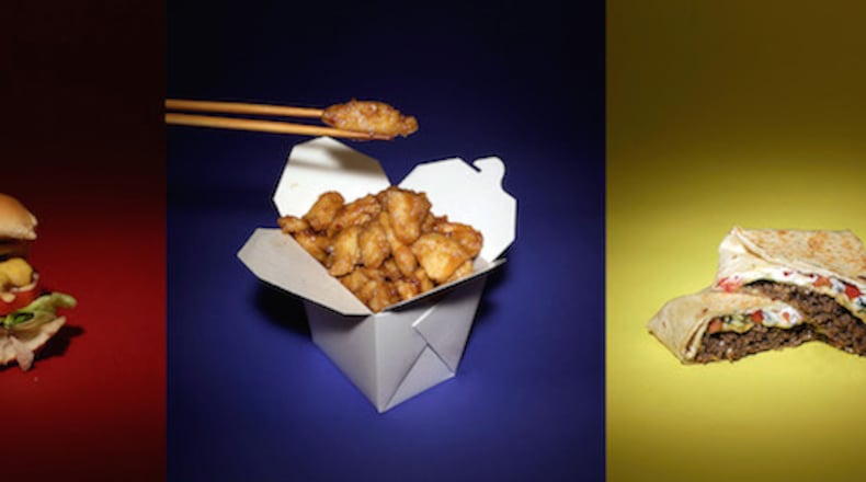 Fast food hacks for the In&Out Double Double, Panda Express Orange Chicken and Taco Bell's Crunchwrap Supreme. (Kirk McKoy/Los Angeles Times/TNS)