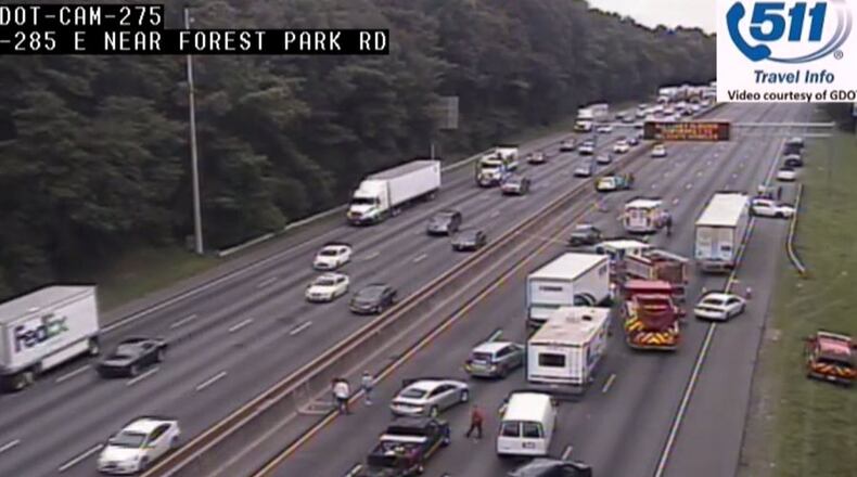 The wreck occurred shortly before 12:30 p.m. near the Moreland Avenue exit on I-285.