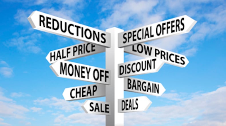 Signs of the various sales in retail stores.