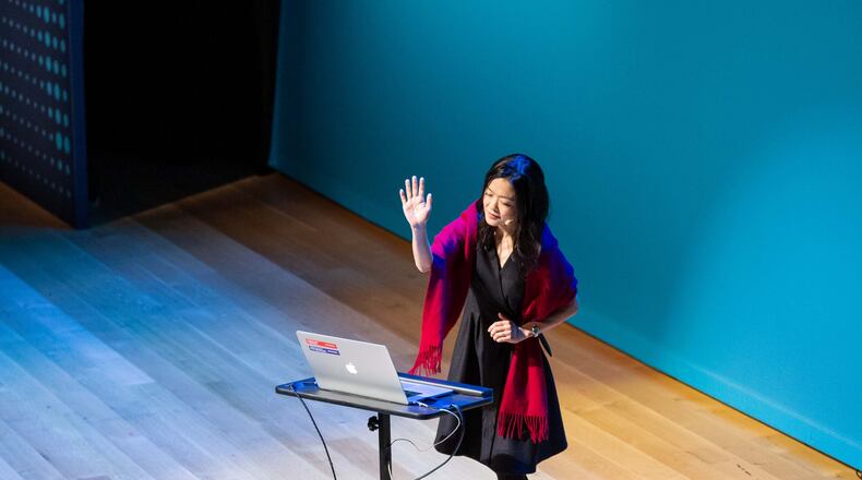 Yoko Sen creates soundscapes that the patient can tailor with simple hand gestures. Movement sensors translate a wave of a hand into the sounds of ocean waves or a short symphony.  Photo courtesy Yoko Sen
SAN FRANCISCO, CA - December 5 - Yoko Sen attends End Well Symposium 2019 on December 5th 2019 at SF Jazz Center in San Francisco, CA (Photo - Katie Ravas for Drew Altizer Photography)