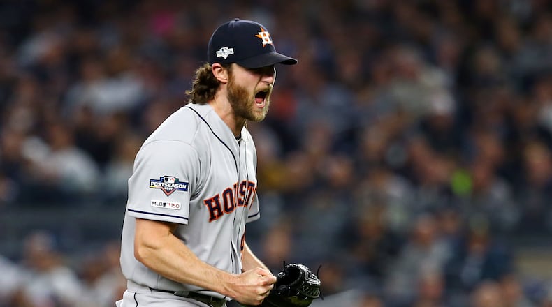 Houston starter Gerrit Cole - here versus the Yankees in the ALCS - has had plenty to get worked up about this season. (Photo by Mike Stobe/Getty Images)