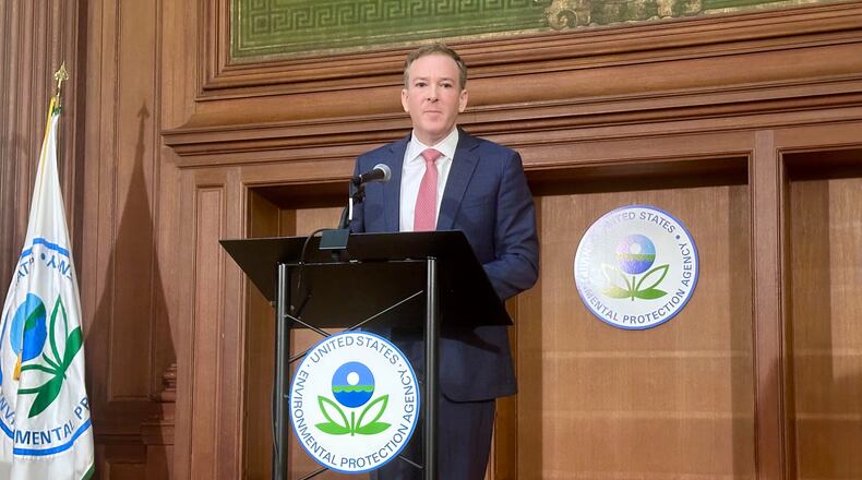 Environmental Protection Agency director Lee Zeldin speaks at a news conference Monday, Nov. 17, 2025, in Washington. (AP Photo/Matthew Daly)