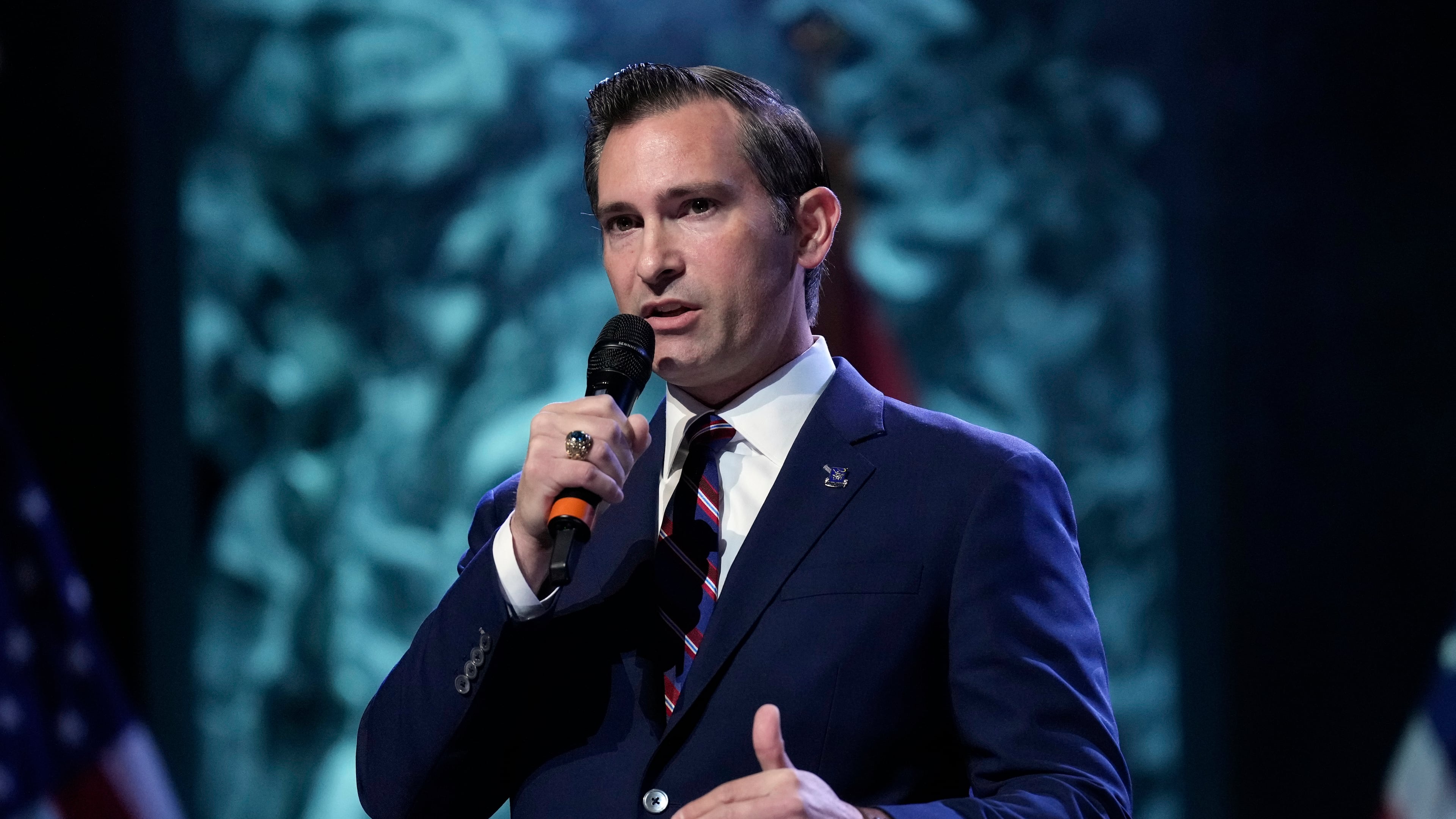 U.S. Seventh Congressional District candidate Matt Van Epps speaks during a political forum Monday, Sept. 8, 2025, in Dickson, Tenn. (AP Photo/George Walker IV)