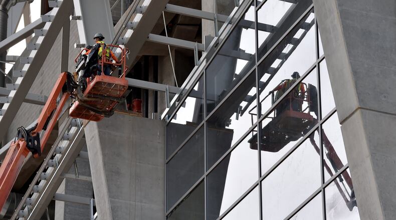 Construction has been a strong sector in metro Atlanta of late, in part because of major projects such as the new Falcons stadium, shown here. BRANT SANDERLIN/BSANDERLIN@AJC.COM