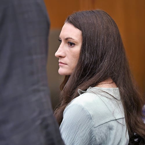 Lindsay Clancy watches the jury enter the room during her murder trial at Plymouth Superior Court in Plymouth, Mass., Monday, Aug. 17 2026. (Greg Der/The Patriot Ledger via AP, Pool)