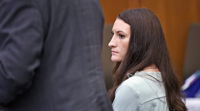 Lindsay Clancy watches the jury enter the room during her murder trial at Plymouth Superior Court in Plymouth, Mass., Monday, Aug. 17 2026. (Greg Der/The Patriot Ledger via AP, Pool)