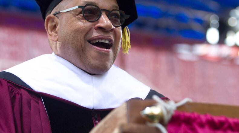 Morehouse College president David A. Thomas talks during the 134th commencement exercises at the college in Atlanta on Sunday, May 20, 2018. STEVE SCHAEFER / SPECIAL TO THE AJC