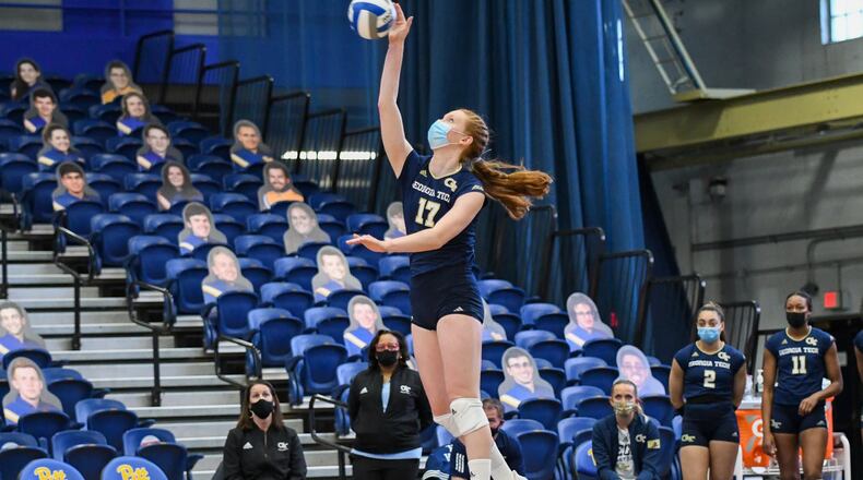 Georgia Tech outside hitter Julia Bergmann was named first-team All-ACC, her second such honor in as many seasons, on April 5, 2021. (Anthony McClellan/Georgia Tech Athletics)