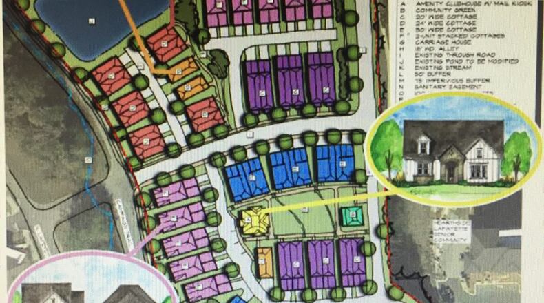 A conceptual drawing shows the general design of a senior rental cottage development proposed near Fayetteville’s downtown square. Courtesy City of Fayetteville