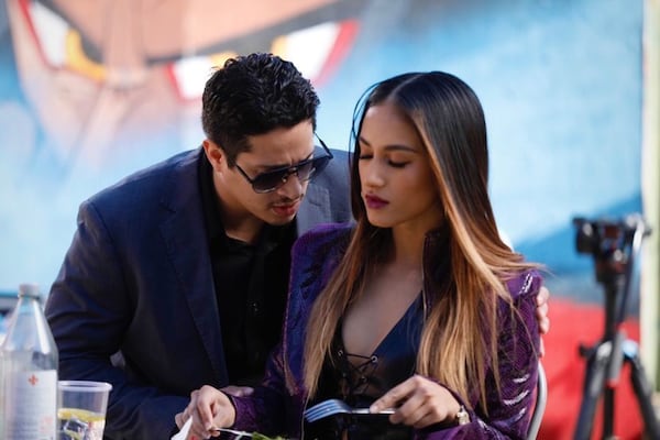Justin Ortiz and Jewelianna Ramos-Ortiz on the set of "Bad Boys: Ride or Die." (Courtesy of Mann Robinson Studios)