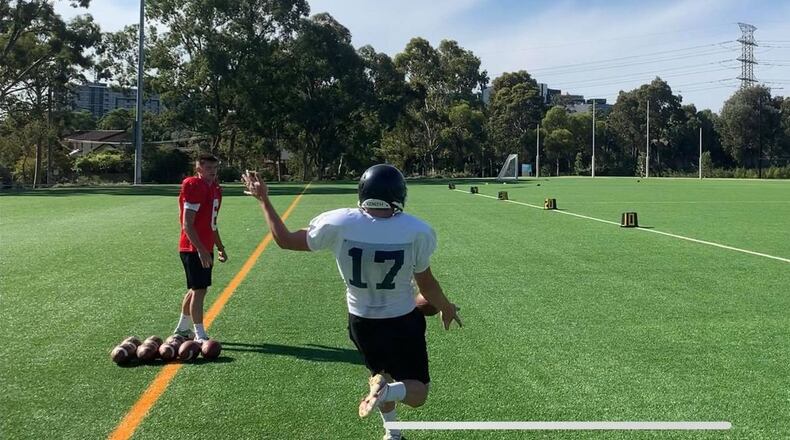 Brett Thorson's American football punting to date has been limited to what he has done on the practice field of Pro Kick Australia in Melbourne for the past year. (Special photo)